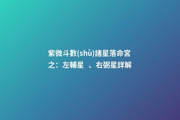 紫微斗數(shù)諸星落命宮之：左輔星、右弼星詳解